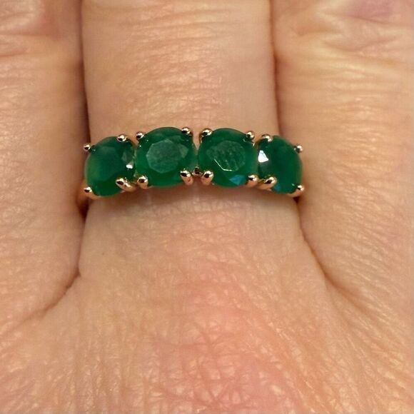 Stunning Round Natural 4 Stone Emerald 18k Gold Ring Womens New - Picture 13 of 15